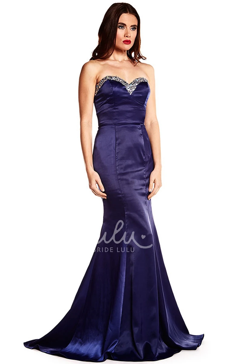 Trumpet Satin Beaded Sweetheart Prom Dress Sleeveless Brush Train Modern