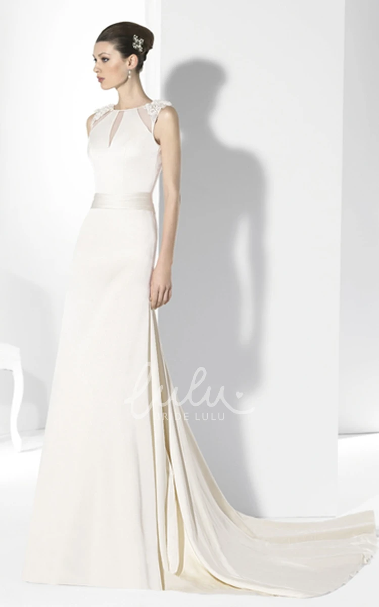 Sheath Sleeveless Chiffon Wedding Dress with Jewel Neck and Floor-Length