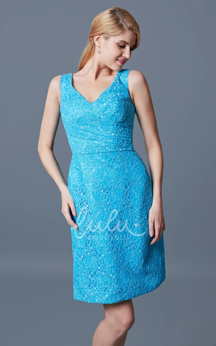 Short Lace Dress with V-neckline and Sleeveless Design Unique Cocktail Dress