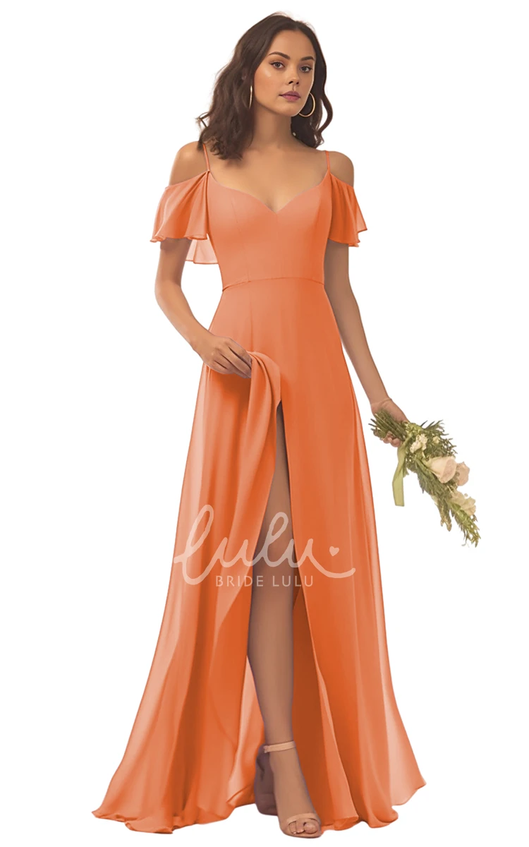 Spaghetti Chiffon Bridesmaid Dress with Split Front Elegant and Modern