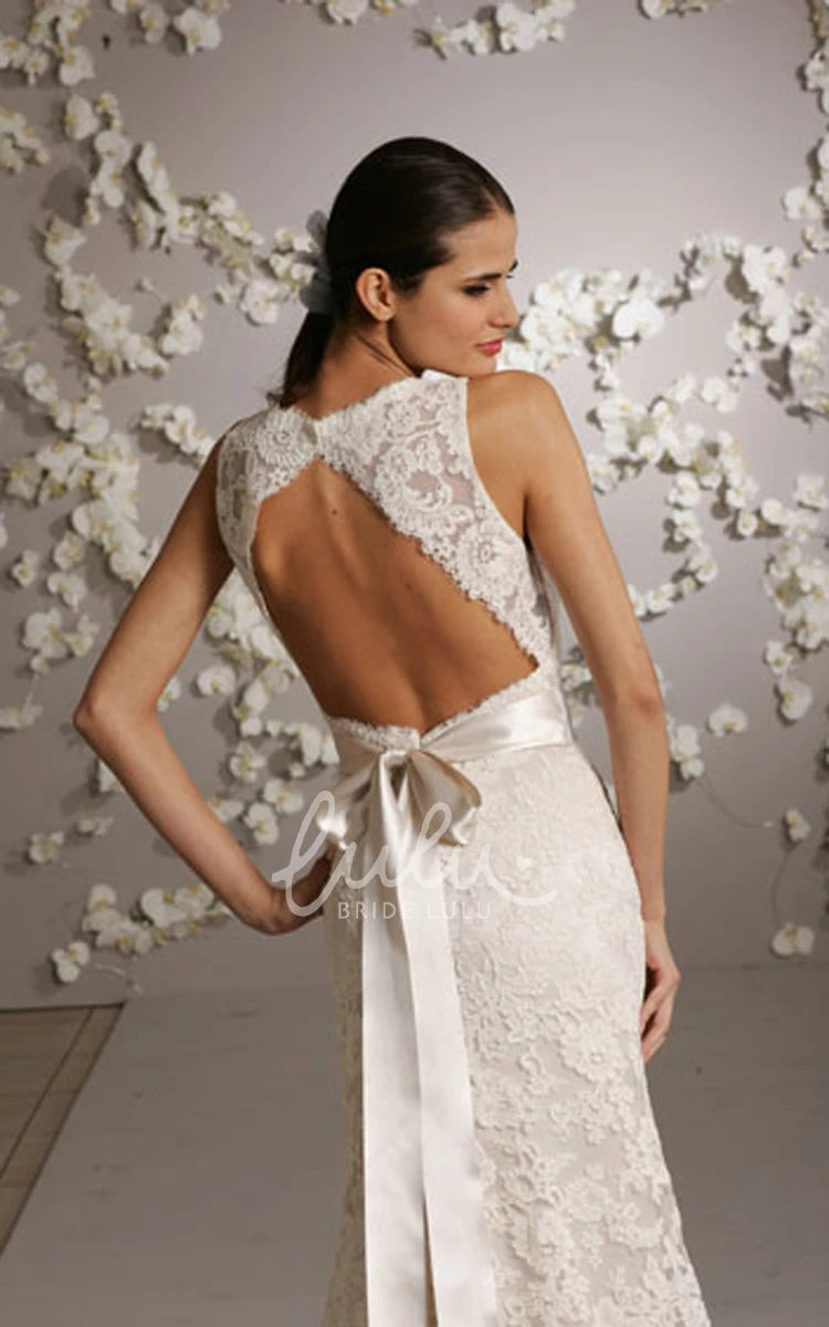 Sleeveless V-Neck Lace Wedding Dress with Bow Back Detail