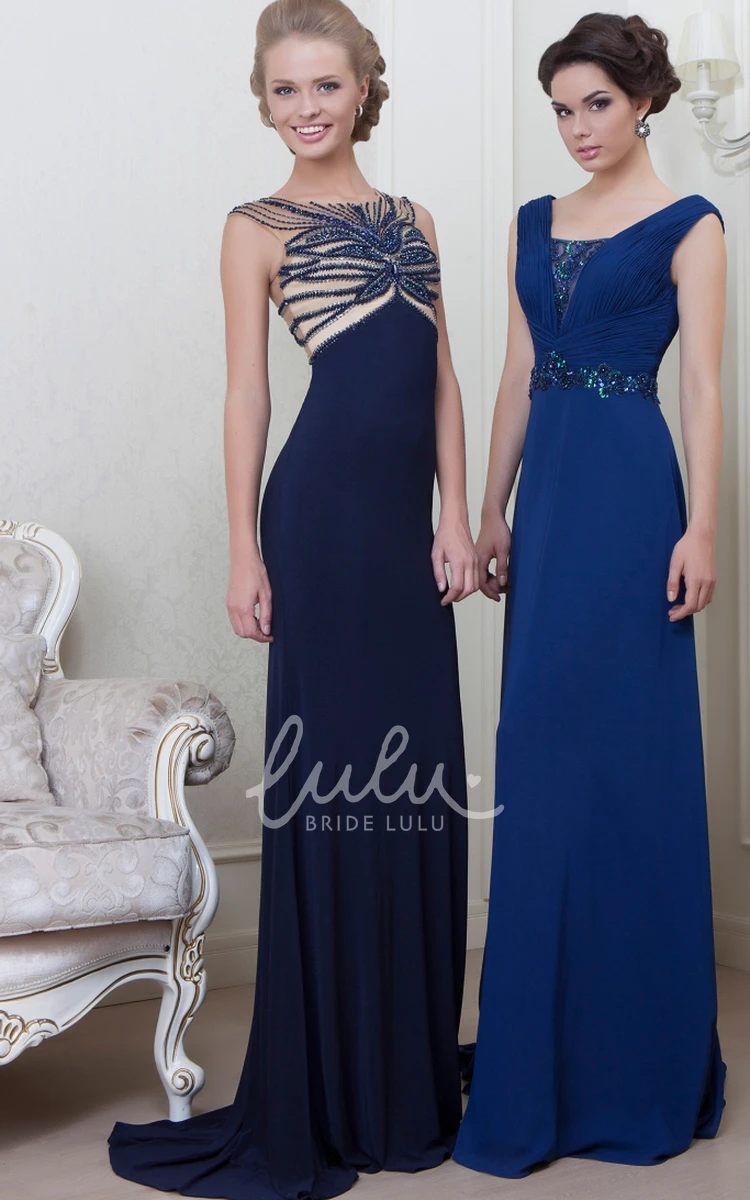 Long Sleeveless Bateau-Neck A-Line Prom Dress