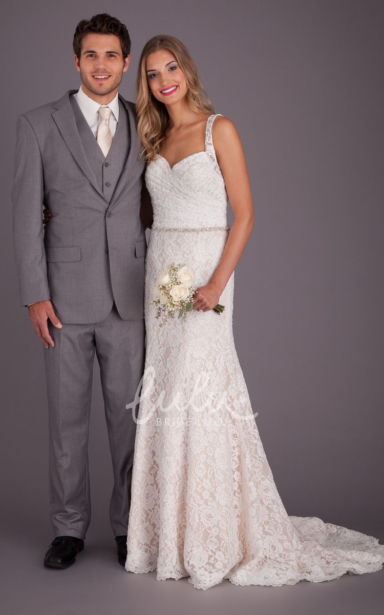 Jeweled Lace A-Line Wedding Dress with Criss Cross Back Floor-Length