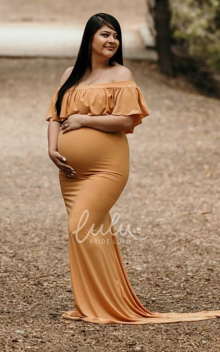 Empire Half Sleeve Maternity Bridesmaid Dress with Court Train