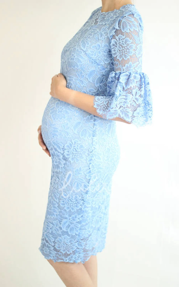 Half Sleeve Maternity Sheath Dress with Knee-length Hem