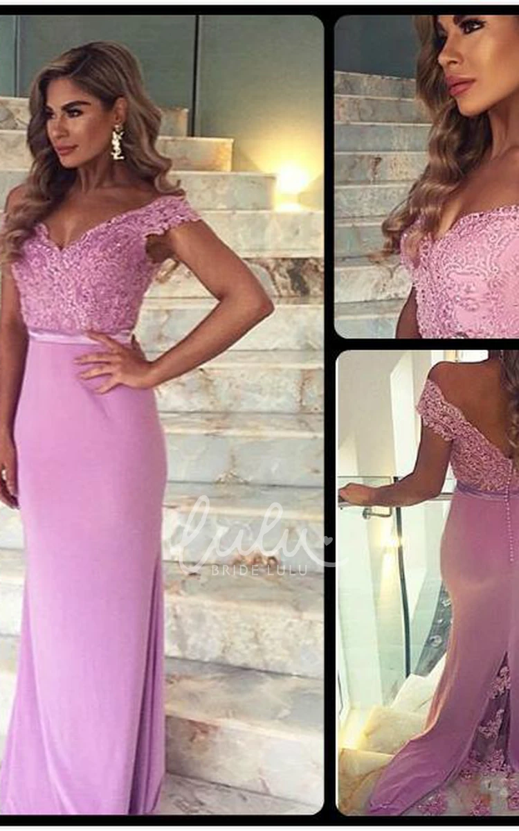 Lace Applique Mermaid Prom Dress Off-Shoulder Sweep Train Elegant Women's