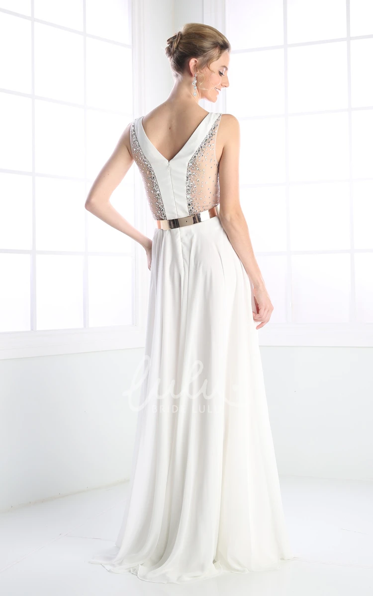 Scoop-Neck Sleeveless Chiffon Dress with Low-V Back A-Line Prom Dress