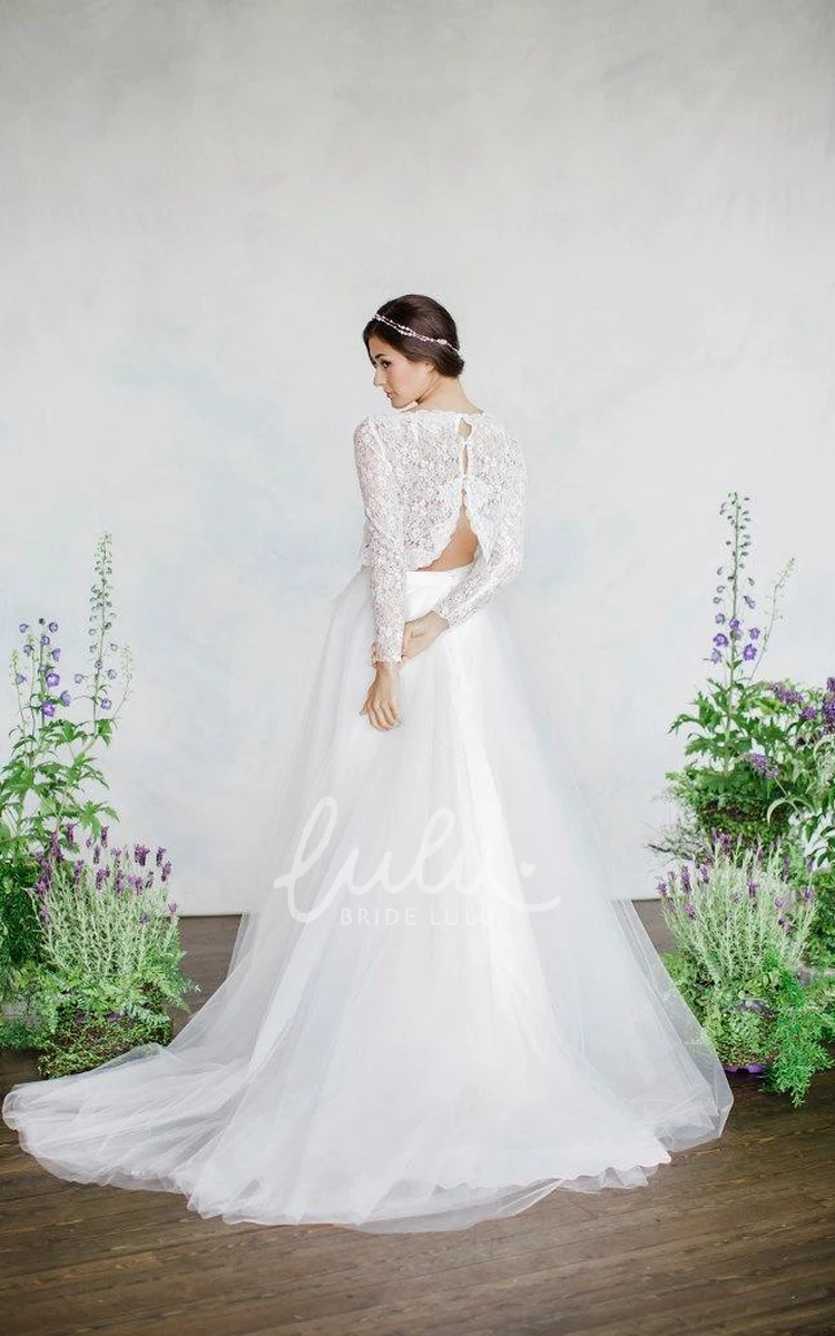 Long Sleeve Buttoned Lace Wedding Dress