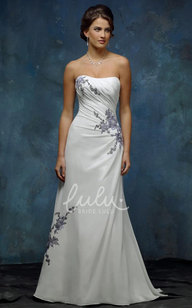 Strapless Chiffon A-Line Wedding Dress with Appliques and Corset Back Modern Wedding Dress