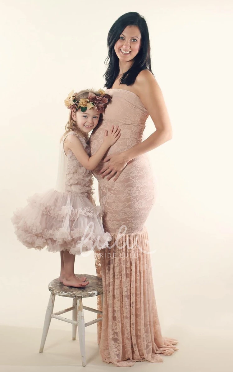 Mermaid Lace Strapless Pleated Maternity Dress for Women