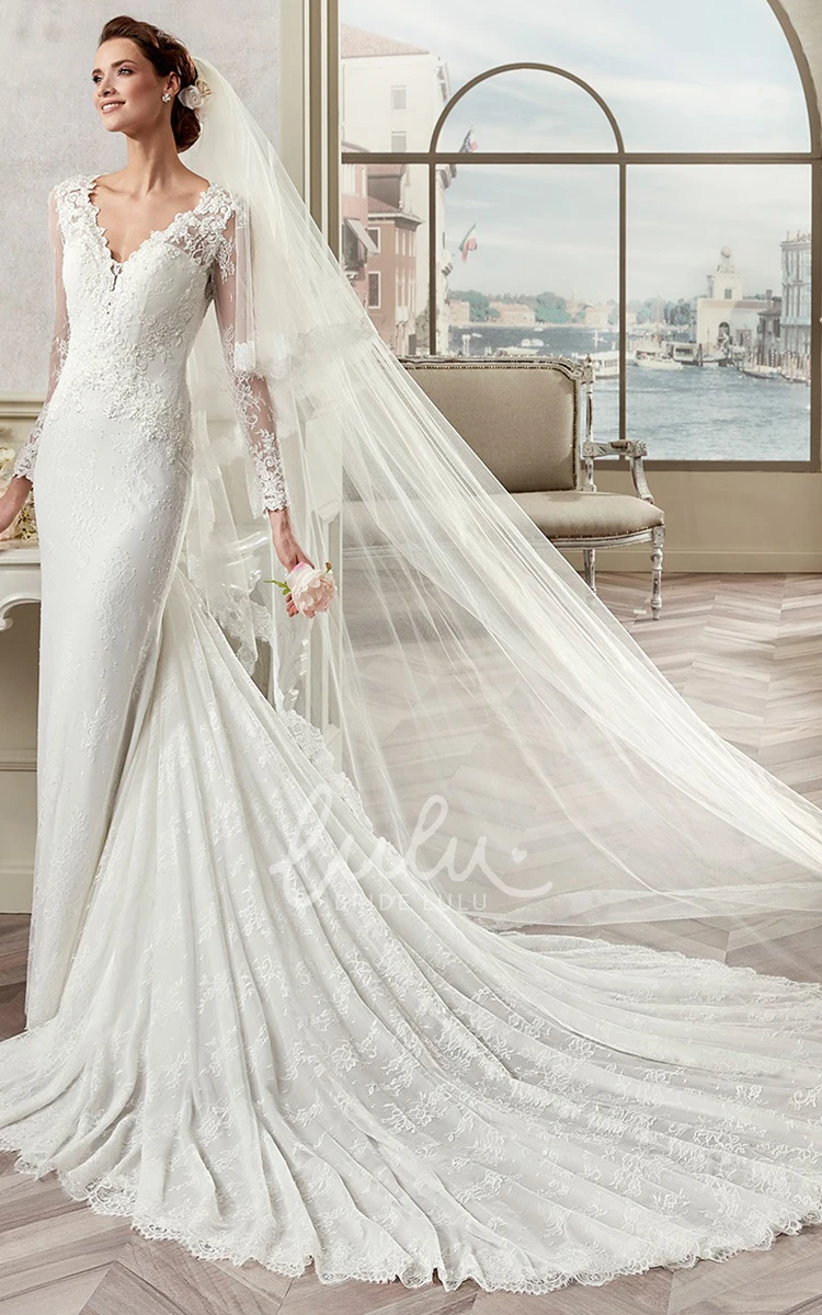 Lace Sweetheart Sheath Wedding Dress with Court Train Elegant and Unique