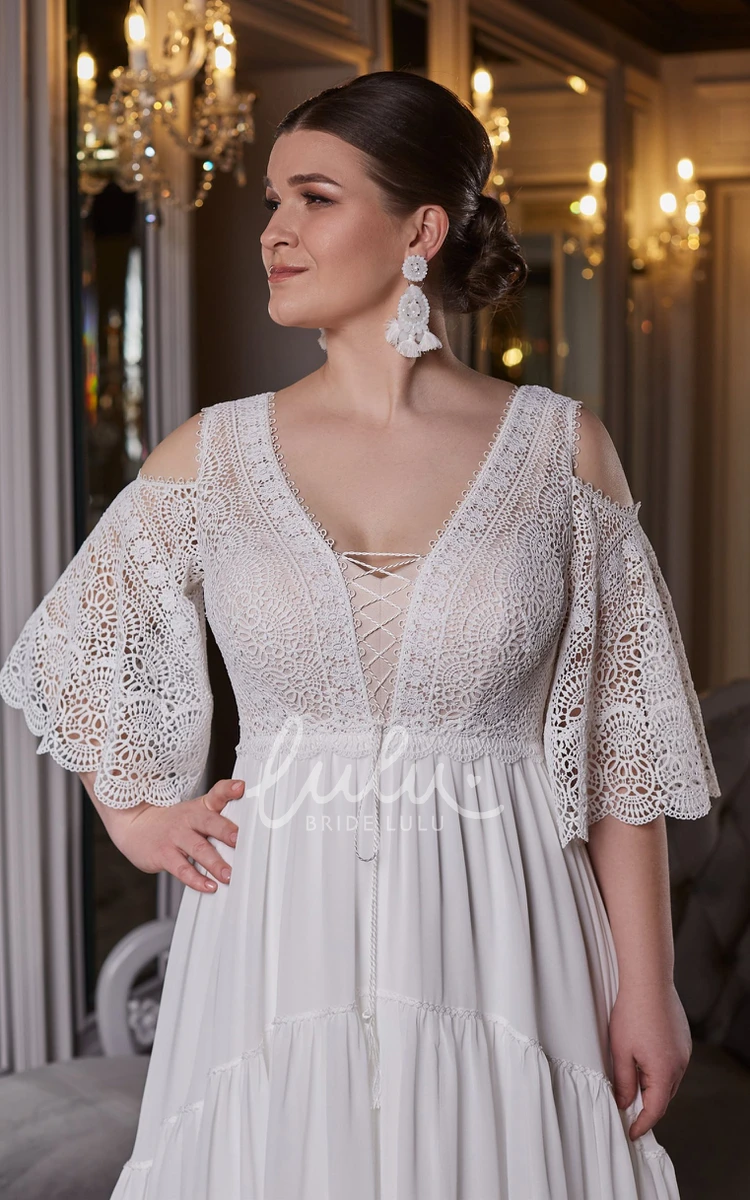 Chiffon V-neck A-Line Garden Wedding Dress with Keyhole Back Simple and Romantic