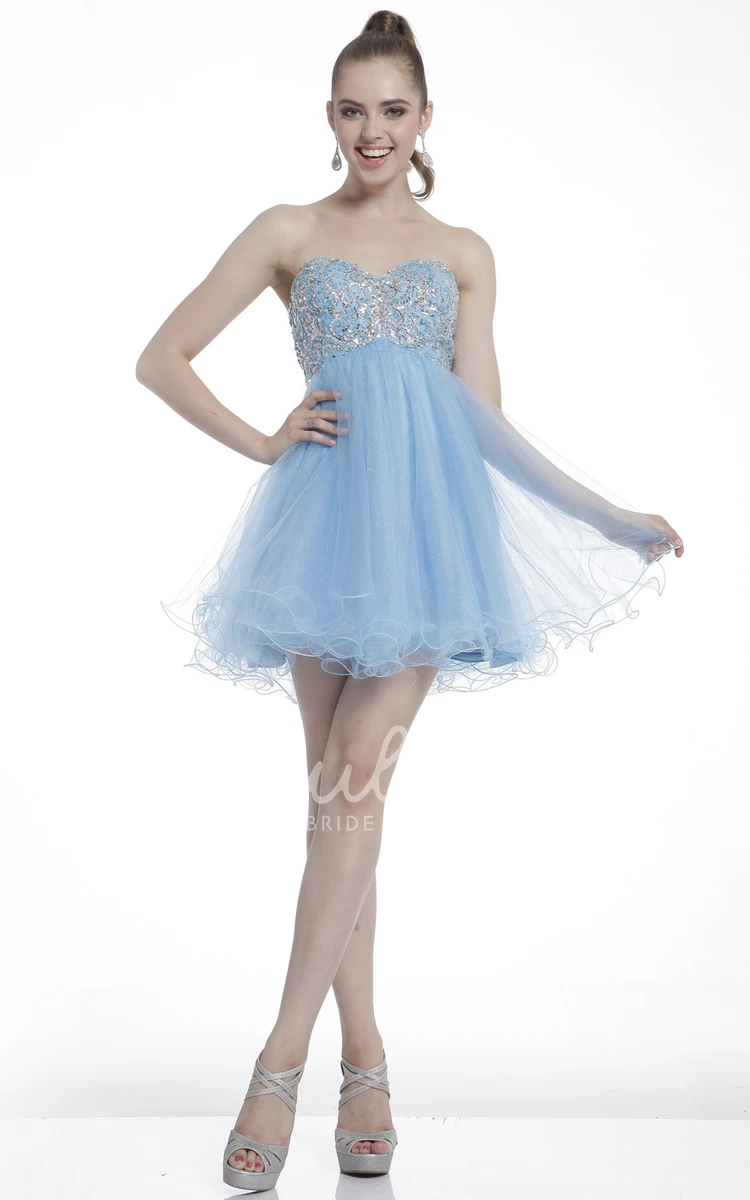 Mini A-Line Sweetheart Tulle Dress with Beading for Prom