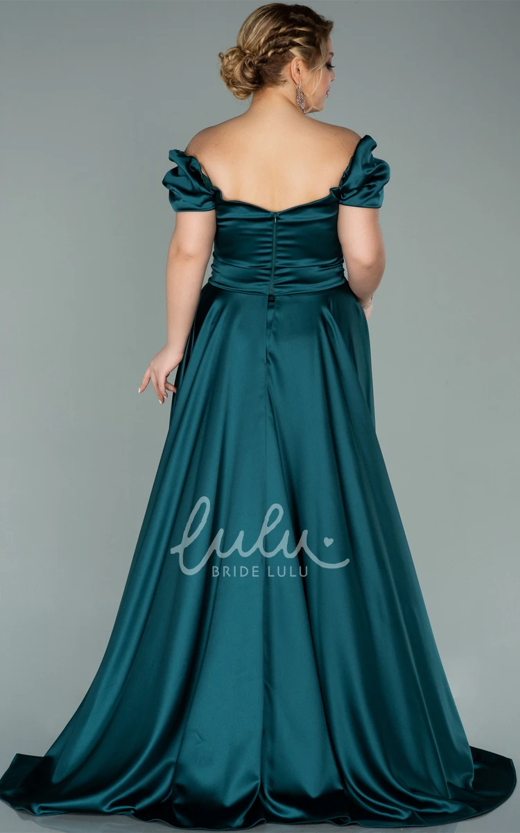 Satin A Line Prom Dress with Split Front Elegant and Ruched