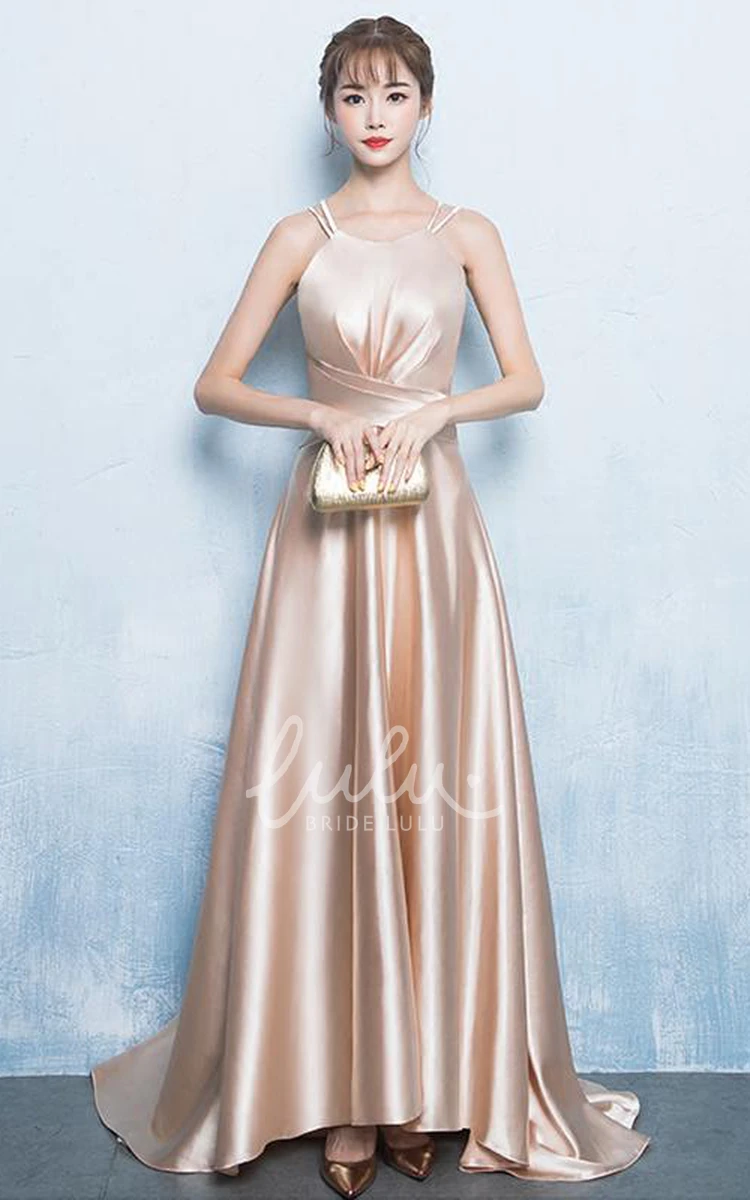 Sleeveless Satin A-Line Formal Dress with Cross Back and Criss Cross Bridesmaid Dress