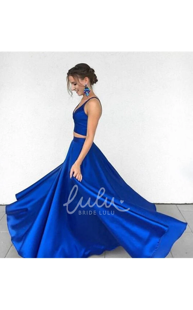 Two Piece Satin A-Line Bridesmaid Dress