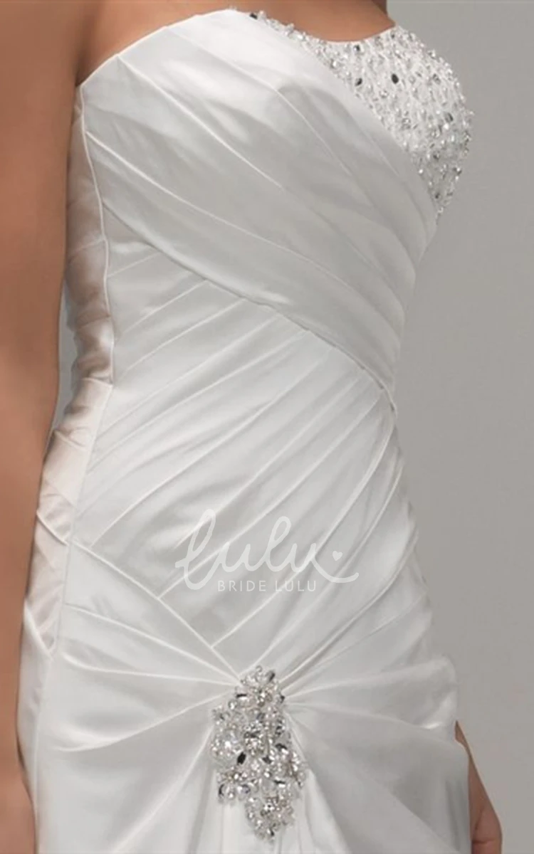 Strapless Maxi Satin Wedding Dress with Beading Broach and A-Line Cut