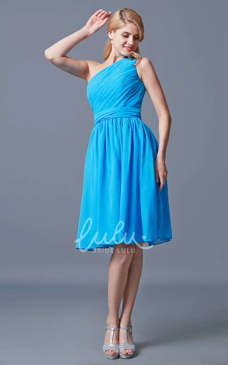 Knee Length Chiffon Bridesmaid Dress with One Shoulder Ruching