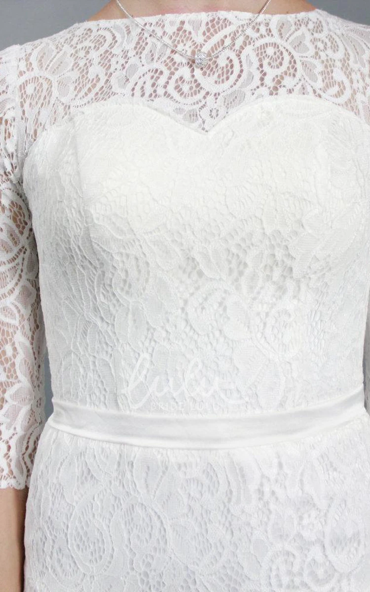 Half Sleeved Sheath Lace Wedding Dress in Simple Style