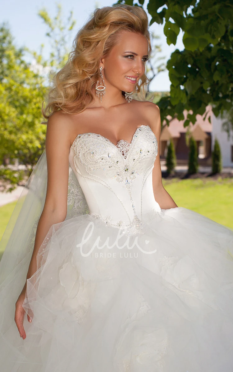 Sweetheart Beaded Tulle Floor-Length Wedding Dress with Ruffles Bridesmaid Dress 2024