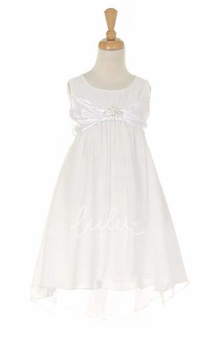 Empire Chiffon & Satin Knee-Length Flower Girl Dress Bowed & Broached