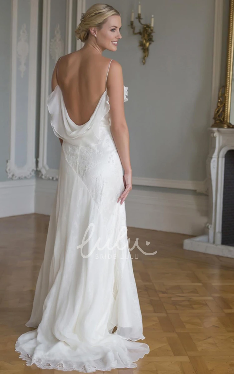 Spaghetti Lace Wedding Dress with Applique and Draping Sleeveless Floor-Length Wedding Dress