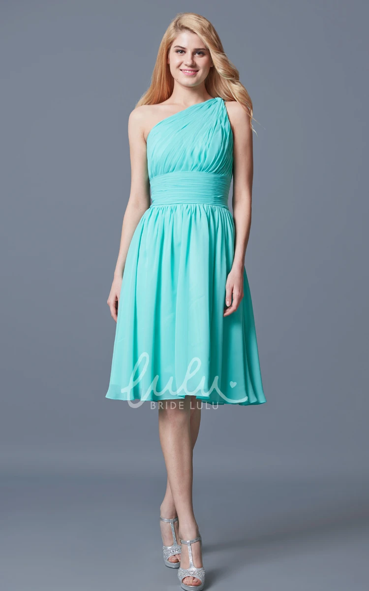 Bridesmaid Dress Chiffon Knee Length One Strap Pleated Charming