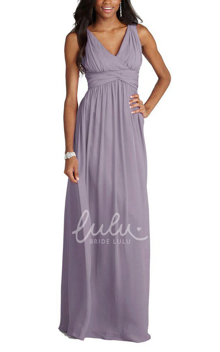 Empire V-neck Long Chiffon Dress