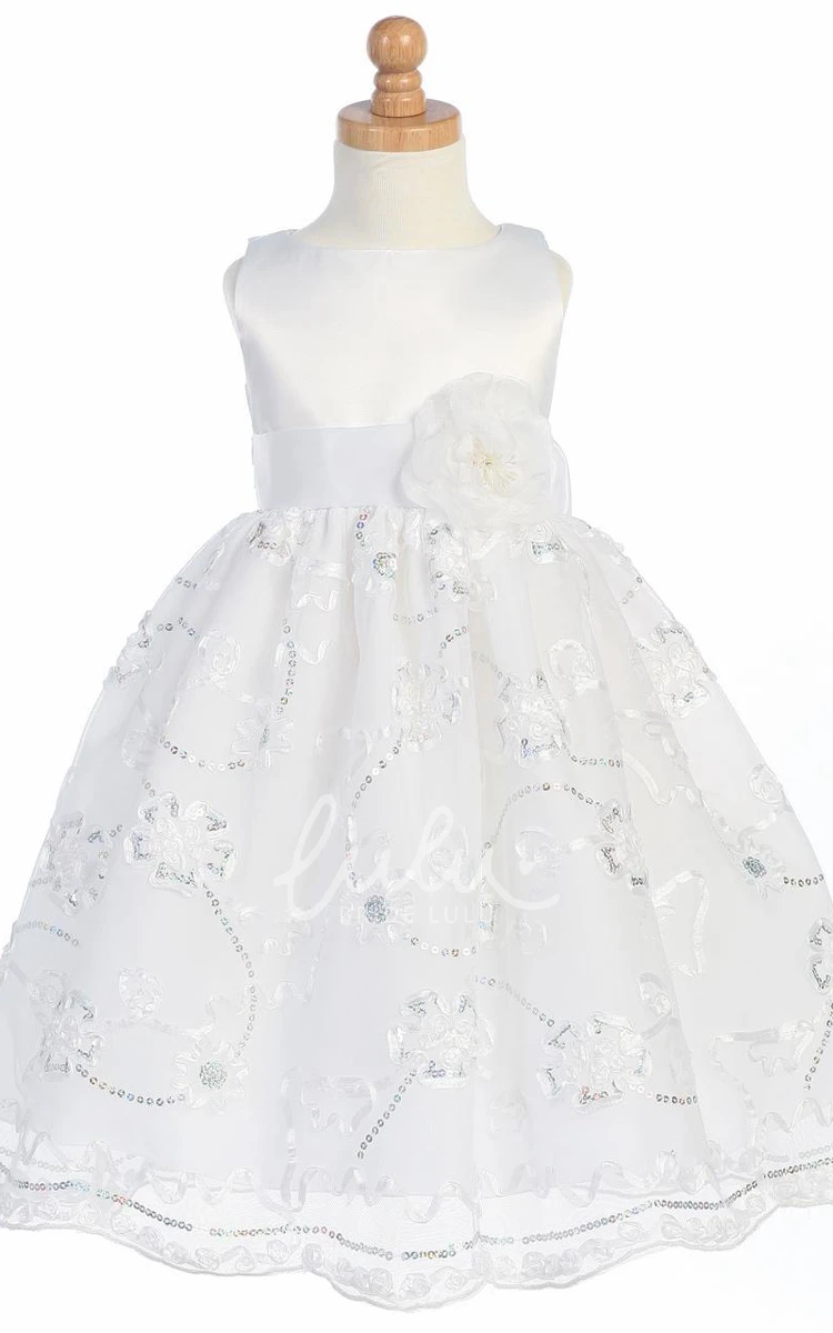 Tulle & Satin Flower Girl Dress with Bow Detail Tea-Length Bridesmaid Dress