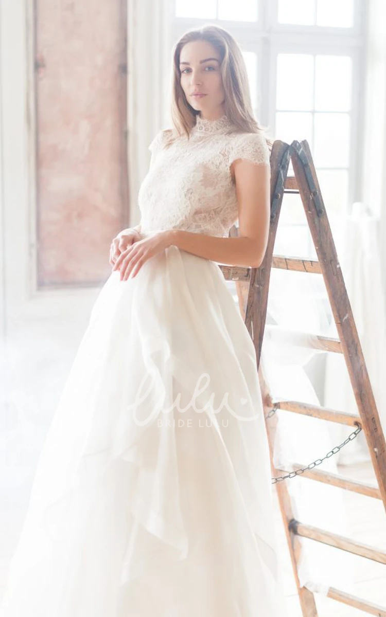 Lace A Line Wedding Dress with Ruffles Ethereal Short Sleeve Floor-length
