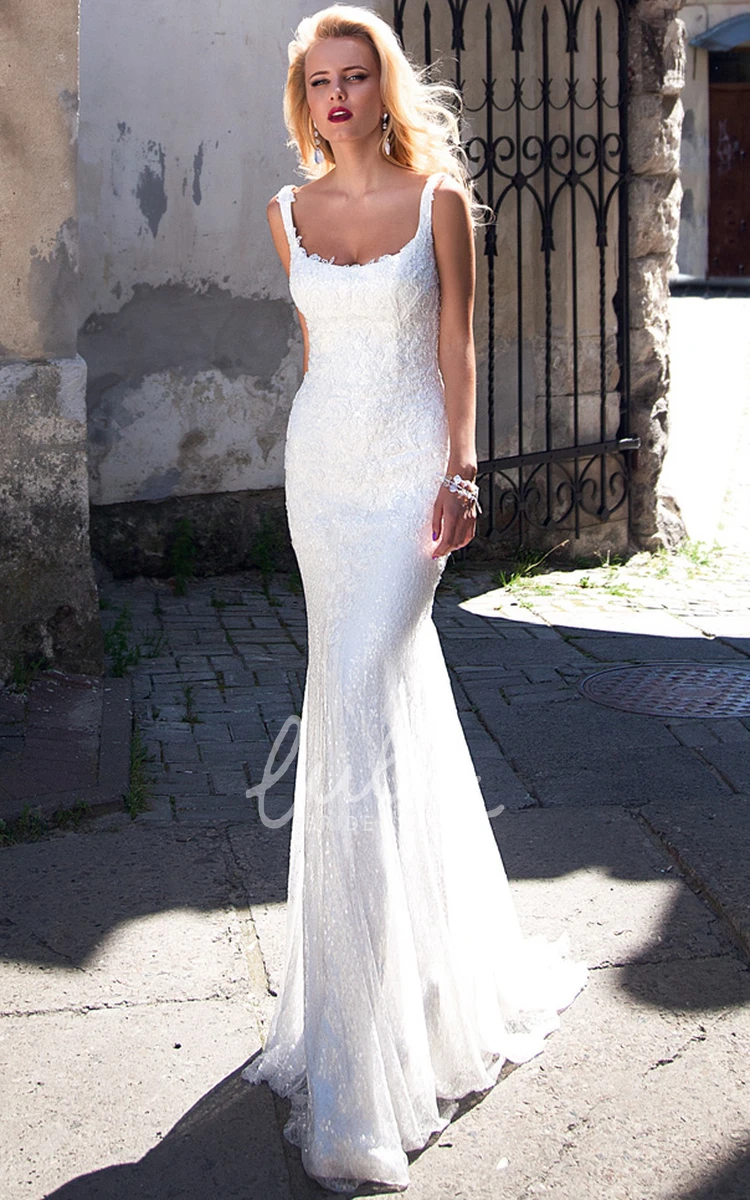 Lace Sheath Wedding Dress with Low-V Back and Pleats Sleeveless