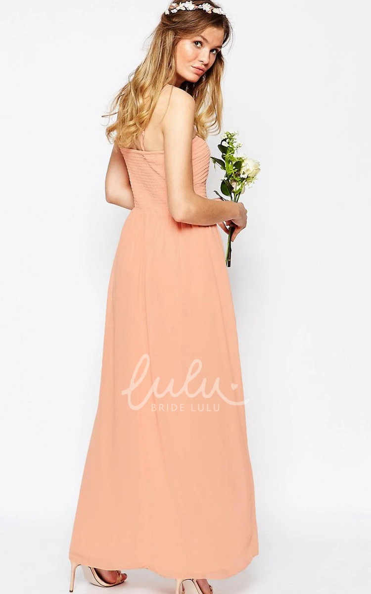 Ruched Strapless Chiffon Bridesmaid Dress Ankle-Length Sheath