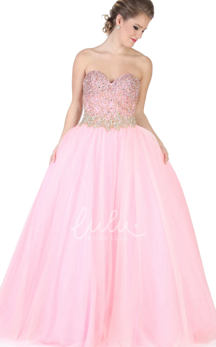 Sweetheart Ball Gown Tulle Prom Dress Sleeveless and Beaded