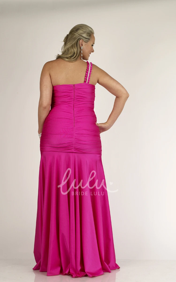 One-shoulder Sleeveless Jersey Ruching Pleats Floor-length Elegant Dress