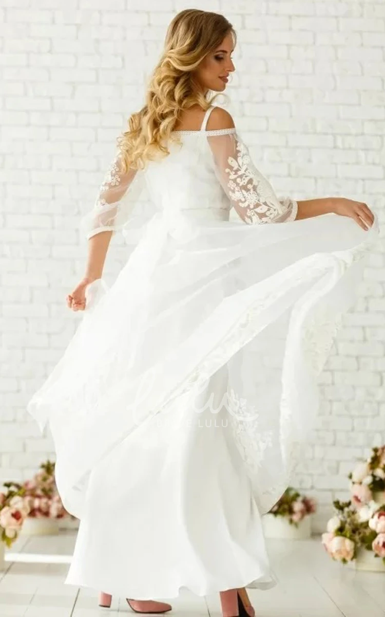 Simple A Line Tulle Floor-length Wedding Dress with Off-the-shoulder Sleeves & Ruching