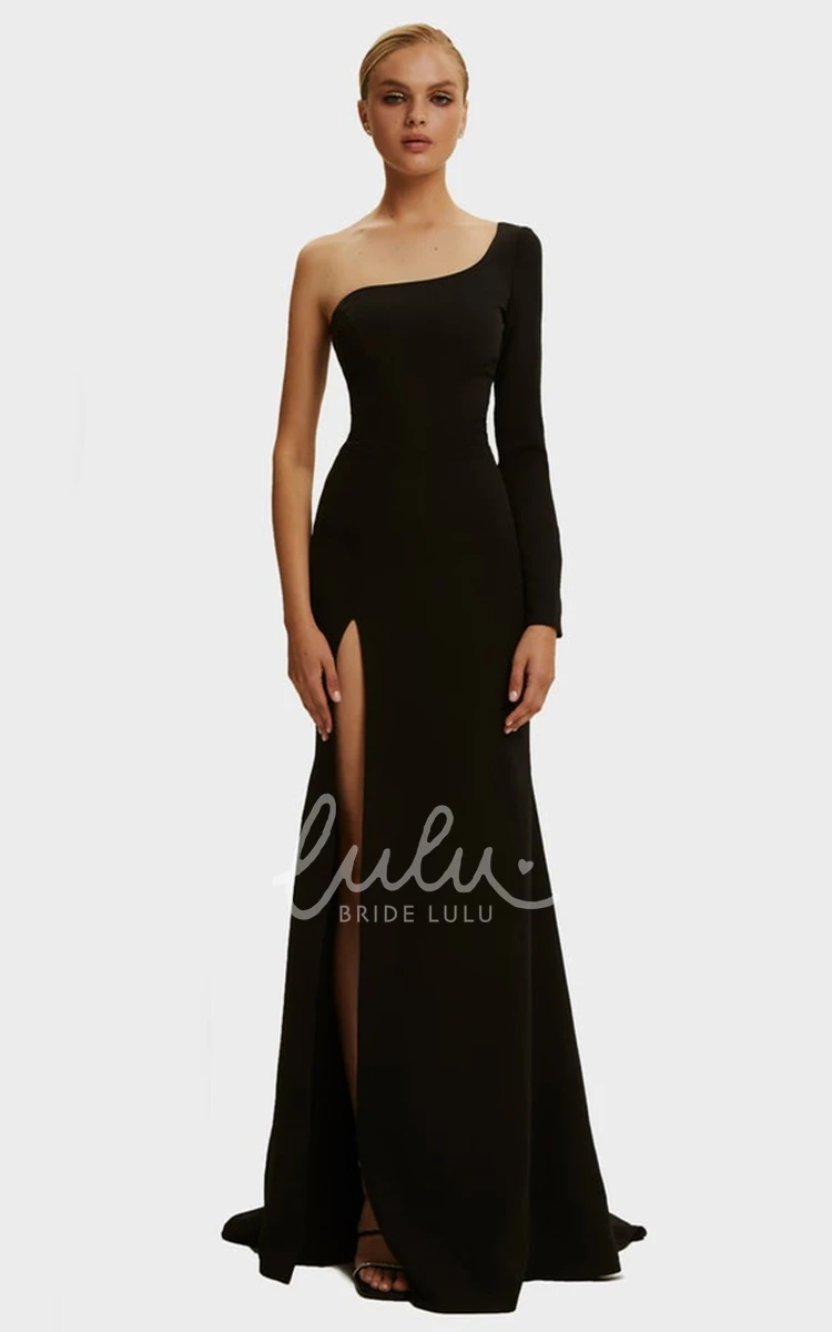 One-shoulder Sheath Satin Prom Dress with Split Front and Modern Design