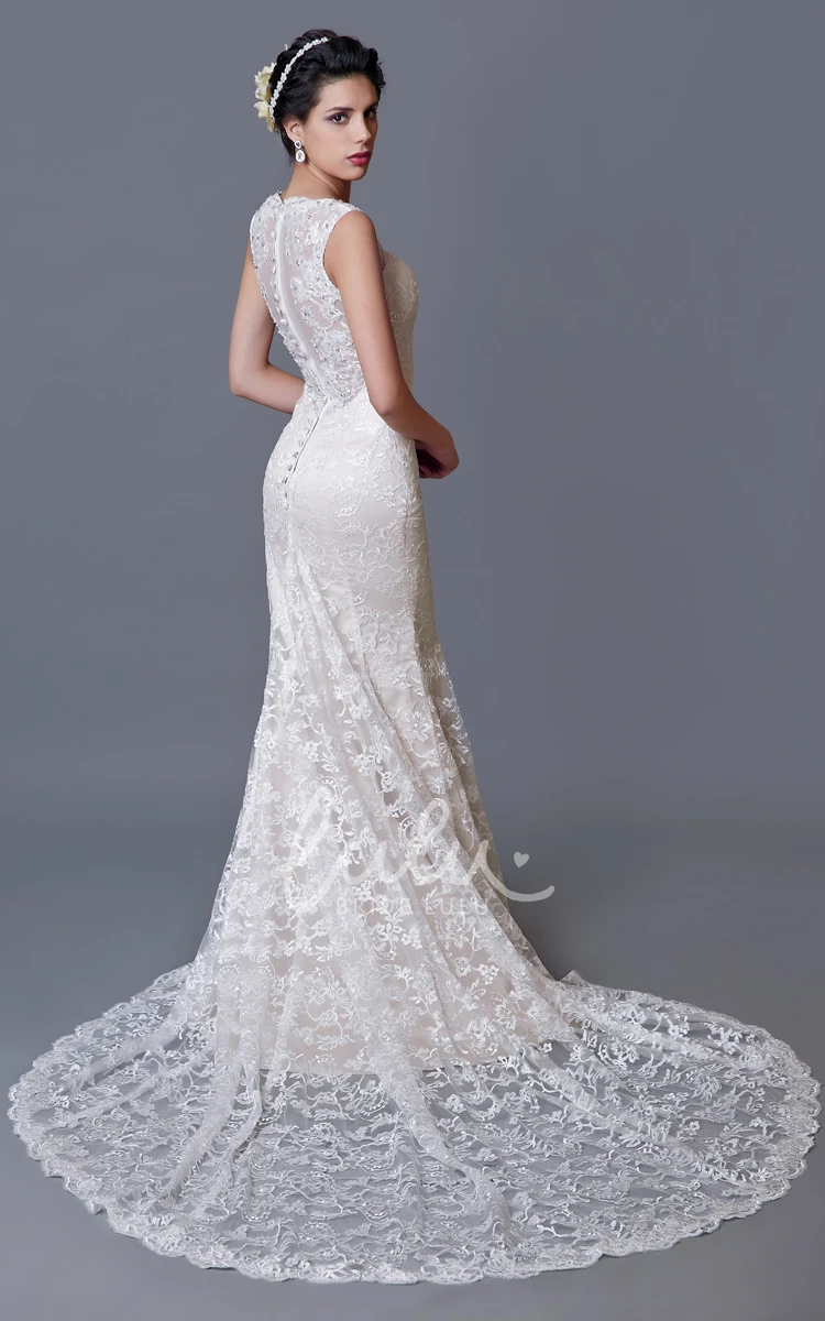 Mermaid Lace Wedding Dress with Scalloped V Neckline Wedding Dress Classy Feminine