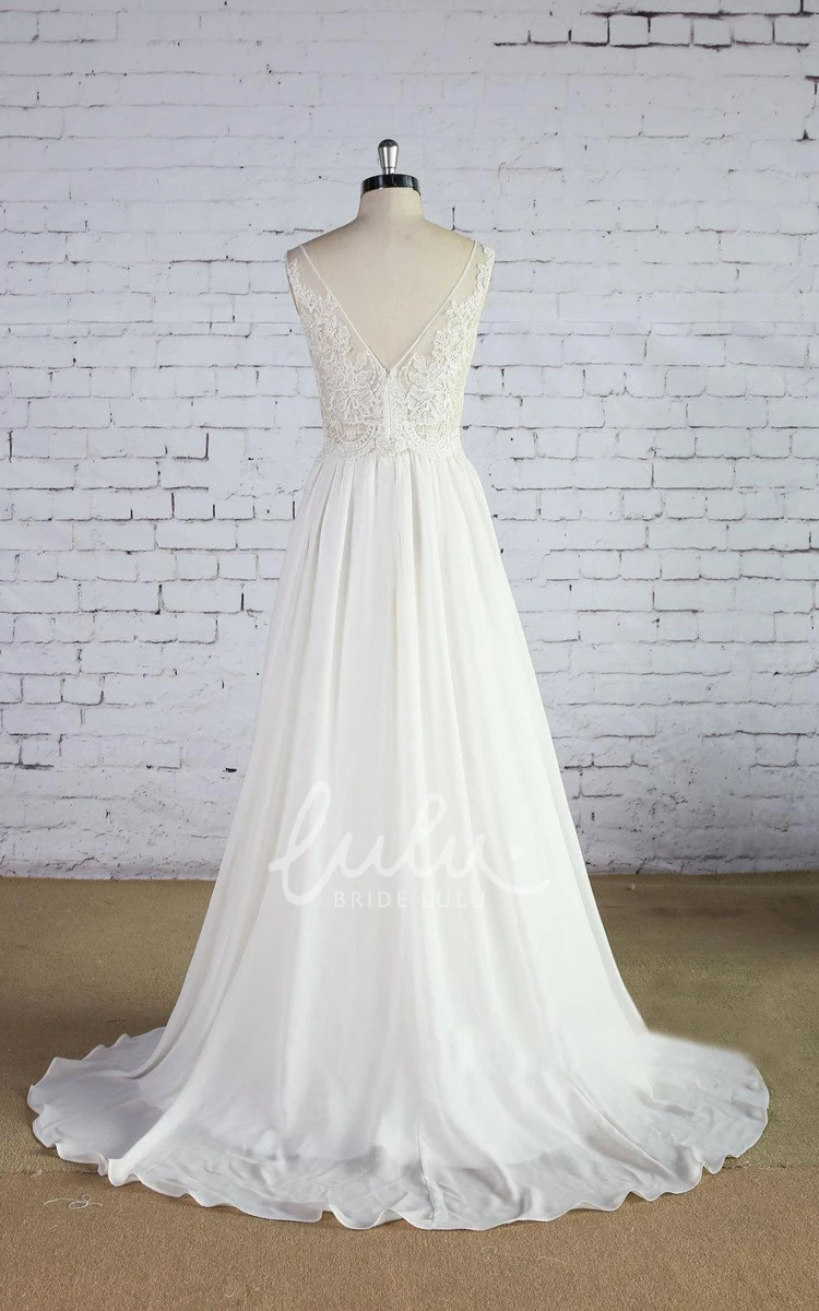 Sleeveless Chiffon A-Line Wedding Dress with Lace Bodice and Scoop Neck
