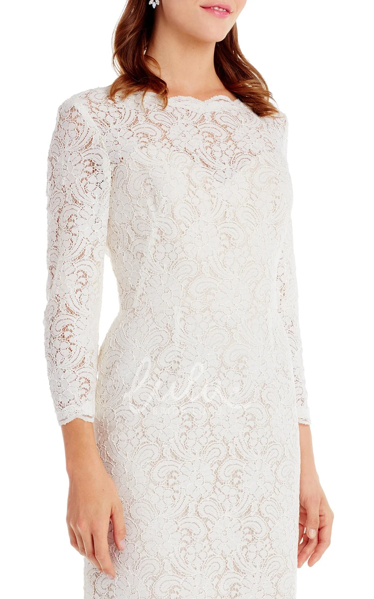Midi Lace Long-Sleeve Bateau-Neck Elegant Dress