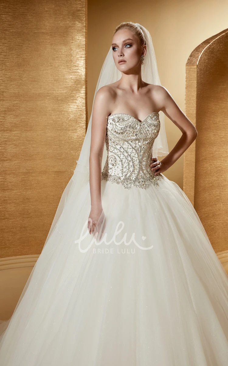 Beaded A-Line Puffy Wedding Dress with Sweetheart Neckline and Wire Back