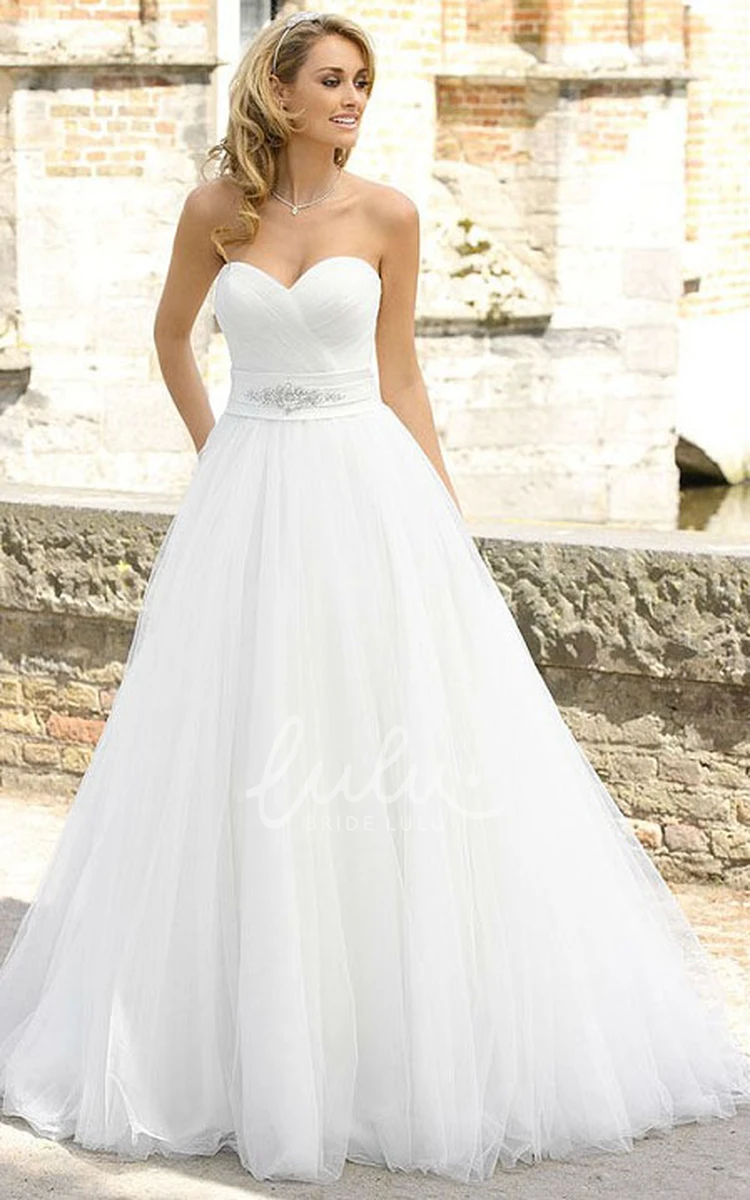 Sweetheart Jeweled Tulle A-Line Wedding Dress with Criss Cross Elegant Bridal Gown