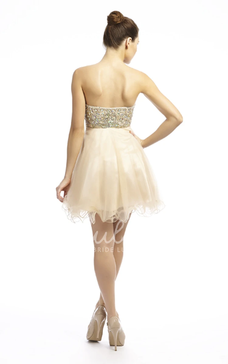 Sweetheart Beaded Tulle Mini A-Line Prom Dress Casual Prom Dress Women