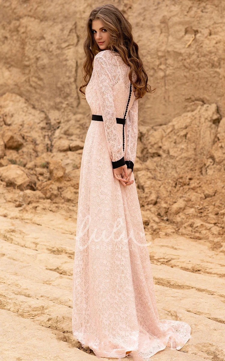Fashion Simple A Line Lace Prom Dress with Jewel Neckline