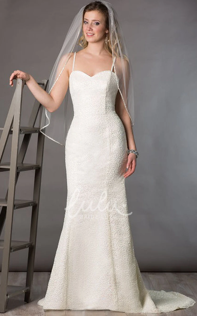 Beaded Sheath Wedding Dress with Sweetheart Neckline and Criss-Cross Spaghetti Straps