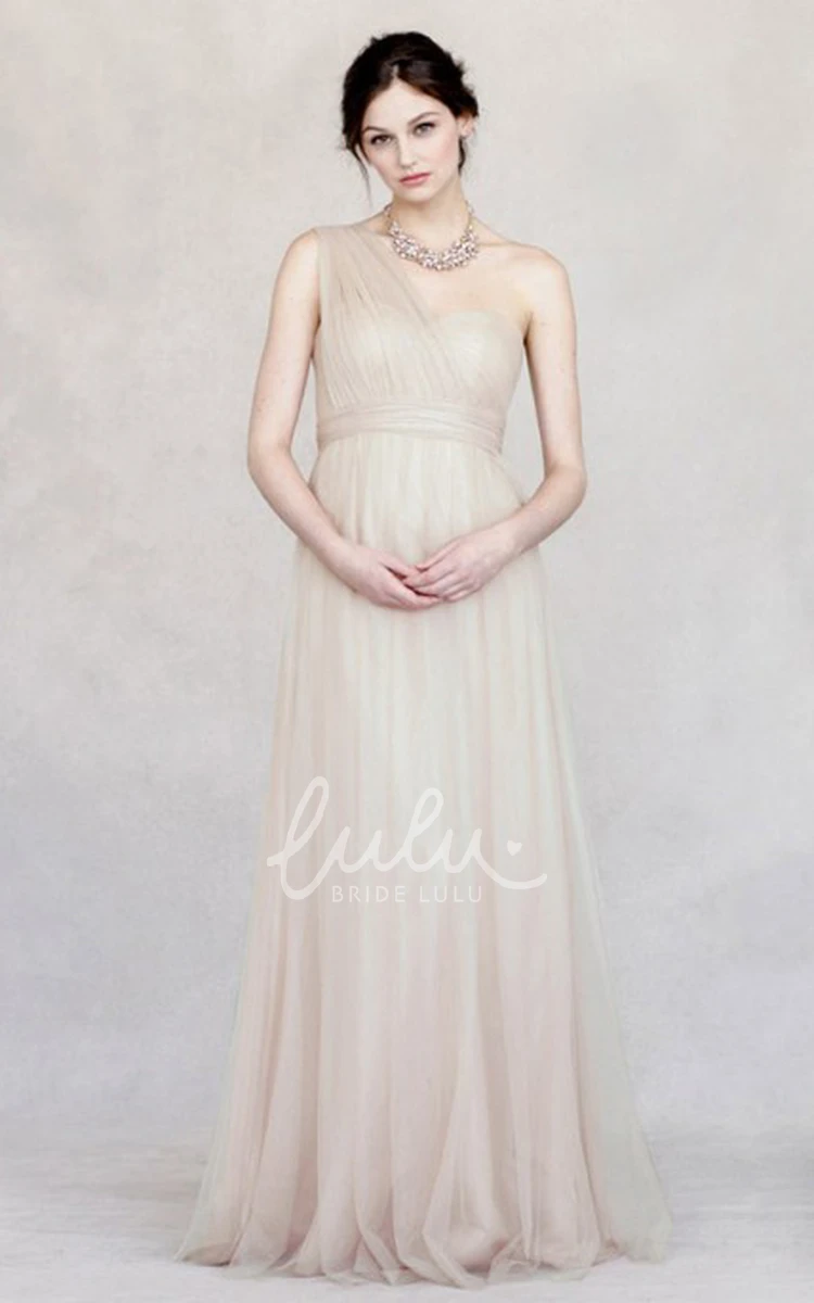 Empire One-Shoulder Sleeveless Tulle Bridesmaid Dress Floor-Length Unique Dress