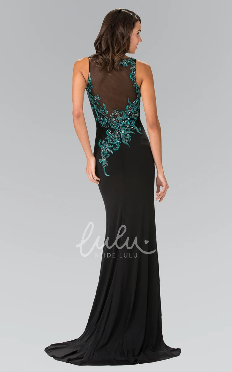 Sleeveless Sheath Illusion Formal Dress with Beading and Appliques