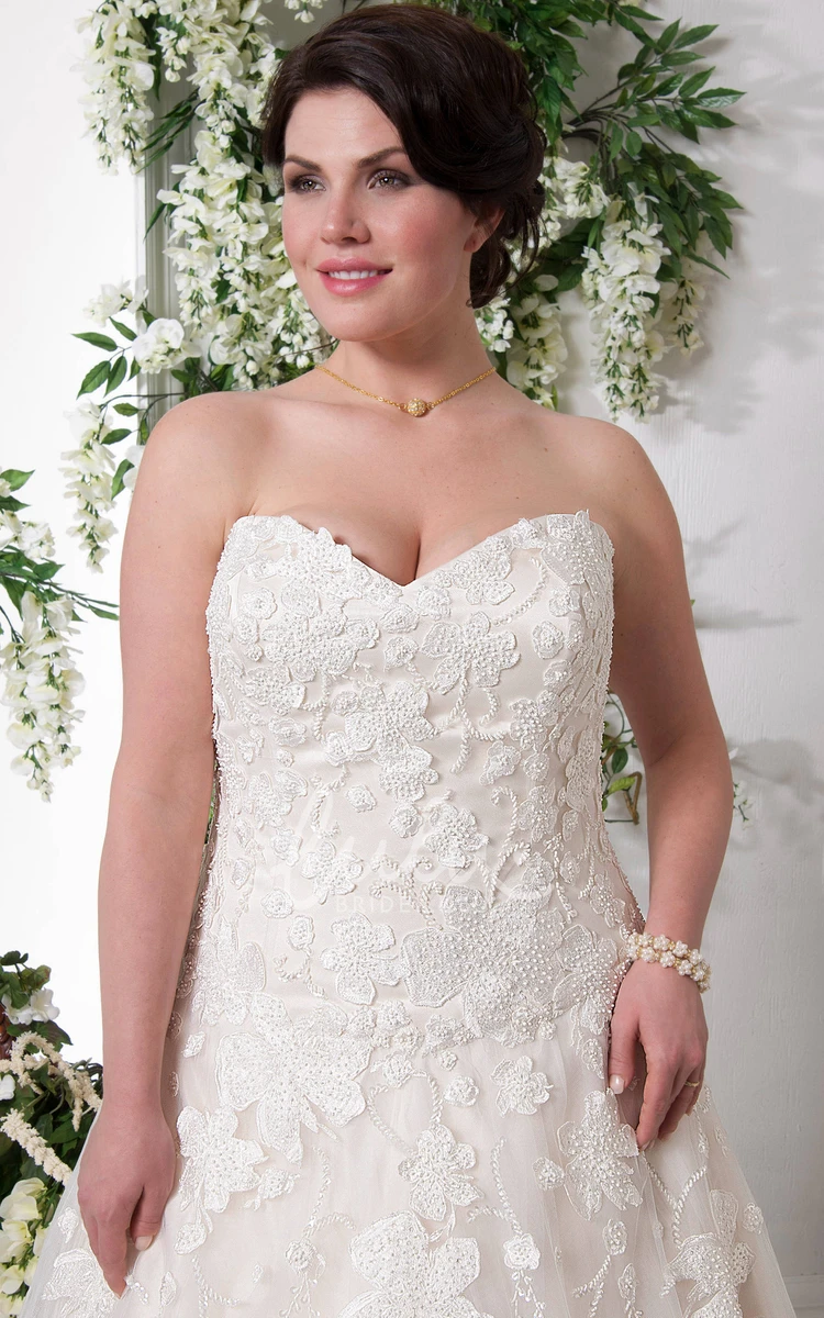 Lace A-Line Wedding Dress with Sweetheart Neckline and Chapel Train