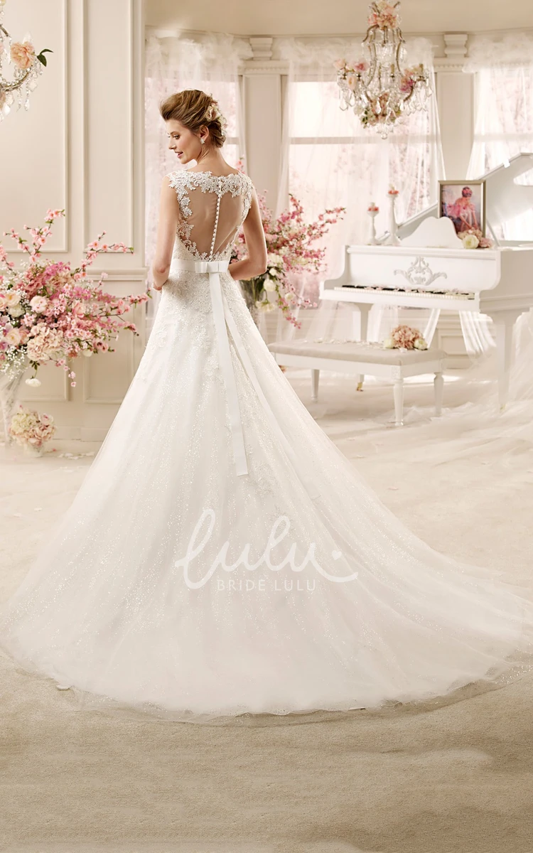 Beaded Waist A-line Wedding Dress with Square Neckline and Applique Straps