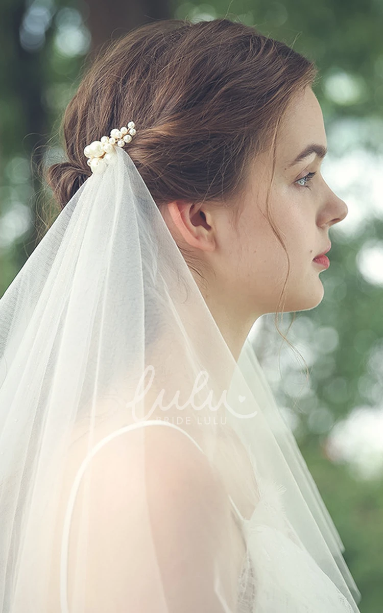 Elegant Tulle Elbow Veil with Beads