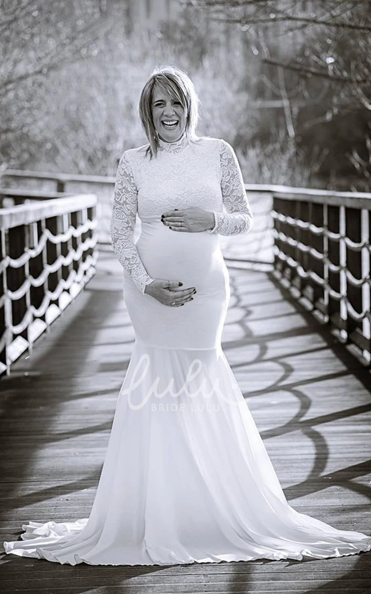 Trumpet Empire Maternity Wedding Dress with Sweep Train and Long Sleeves